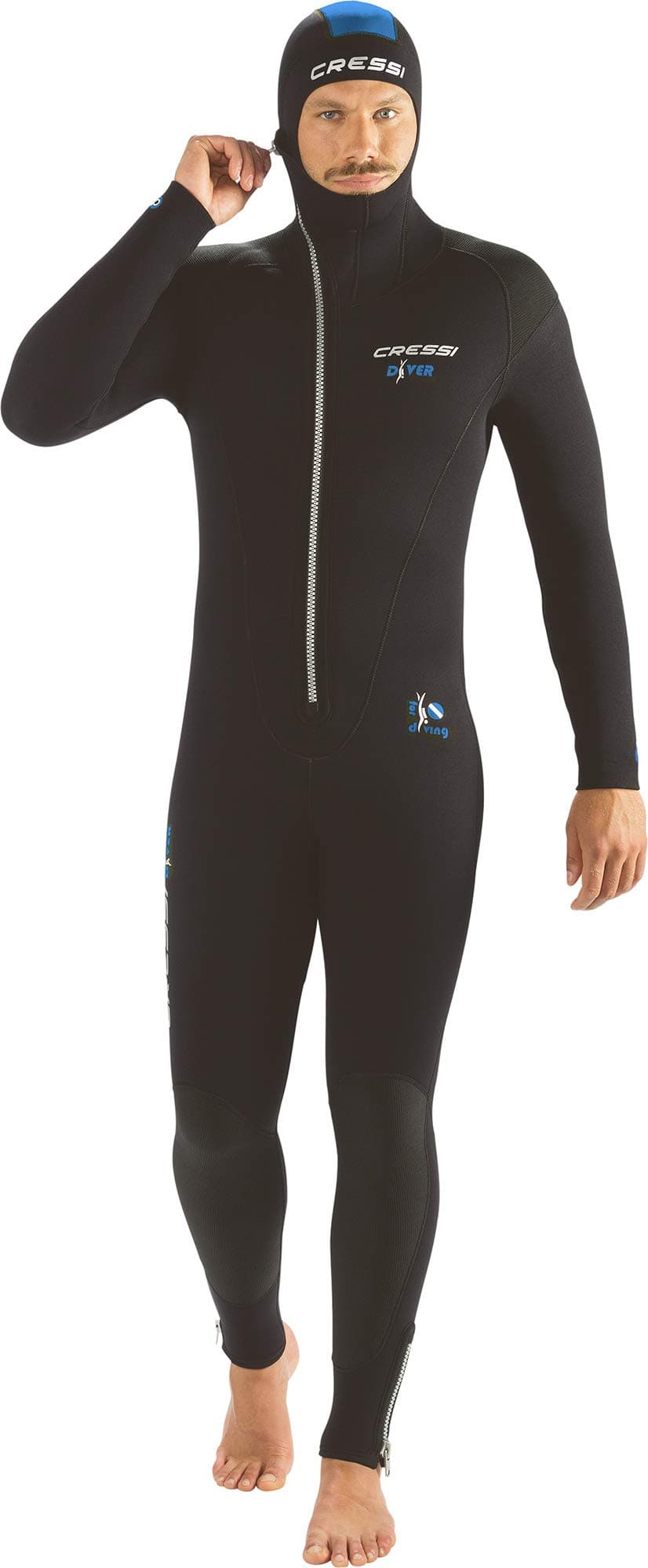 Cressi Diver Man All-in-One - Einteiliger Ultrastretch Neoprenanzug zum Tauchen, Herren 7mm, Schwarz/Blau, S