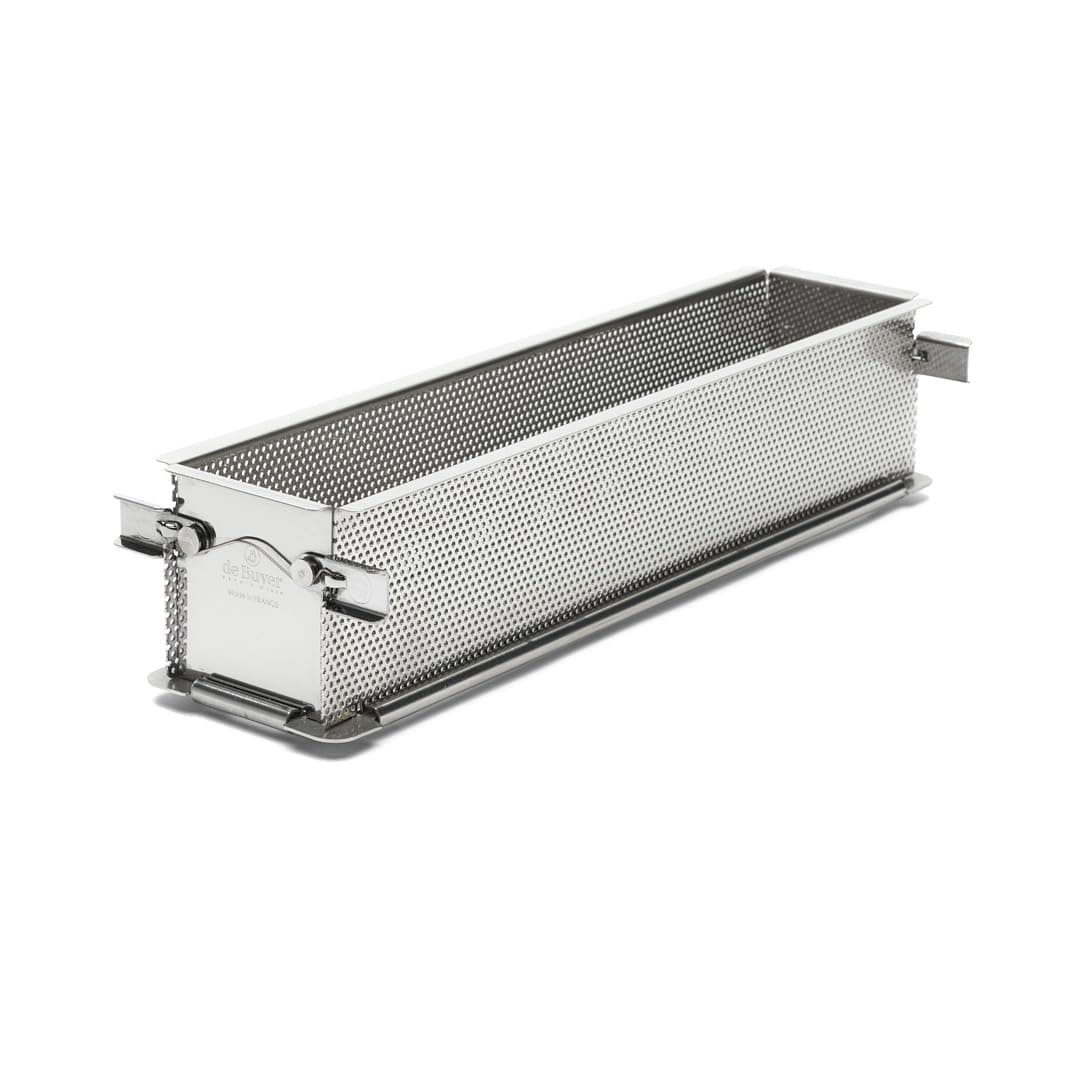 de Buyer - rechteckige aufklappbare Backform GEOFORME aus perforiertem Edelstahl -35x7x7,5 cm - 3210.35