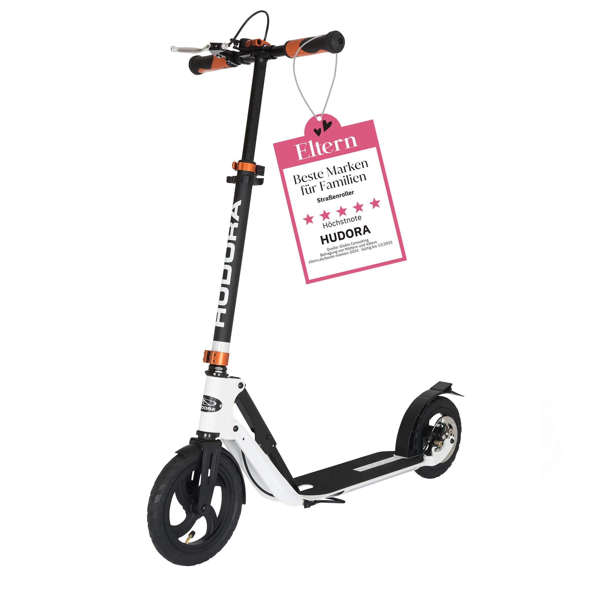 HUDORA BigWheel Air 230 Scooter - Tretroller mit Handbremse - Stabiler Aluminium-Roller mit Luftbereifung - Höhenverstellbarer & zusammenklappbarer Cityroller für bis zu 120kg
