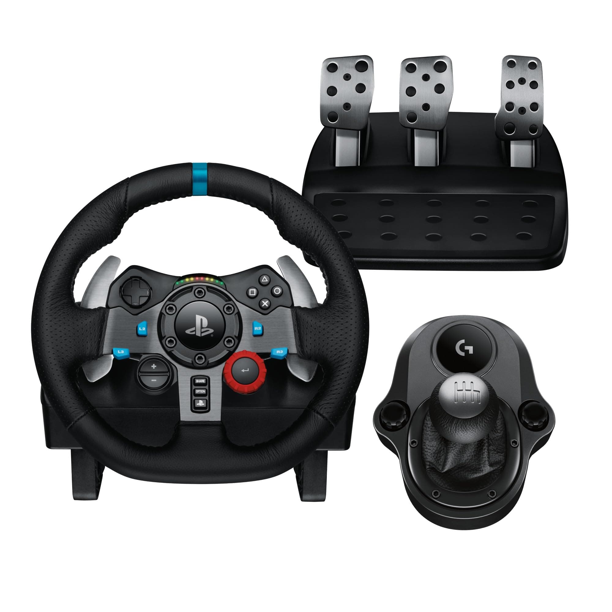 Logitech G G29 SE Driving Force Rennlenkrad und Pedale, Force Feedback, echtes Leder + Logitech G Driving Force Schalthebel – für PS5, PS4 und PC, Mac – Schwarz