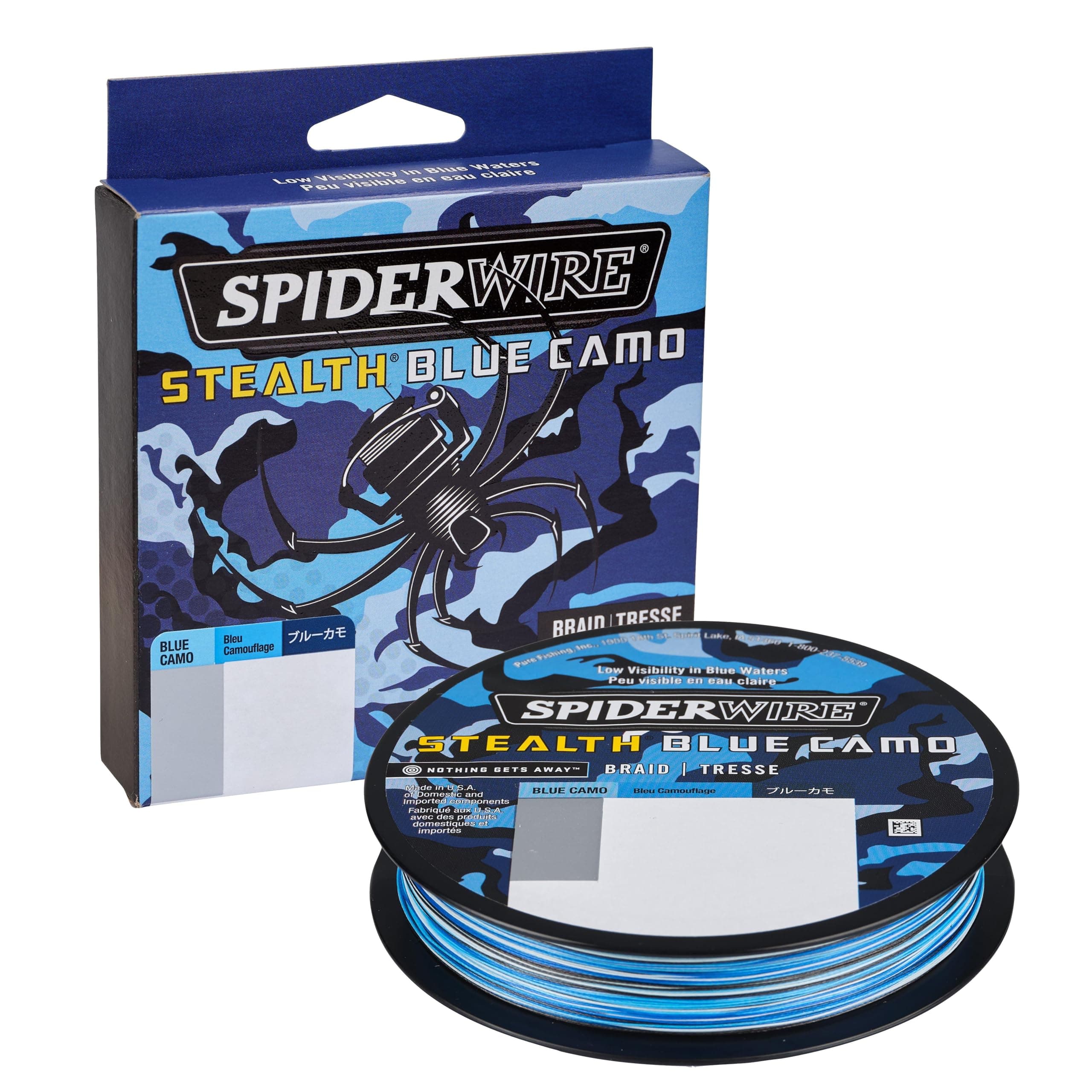 Spiderwire Unisex-Erwachsene 1374131 Stealth Braid Superline Schnurspule, 200 Yards, 0,01 cm Durchmesser, 4,5 kg Bruchstärke, Blue Camo, blau Camouflage, 10lb-200yd