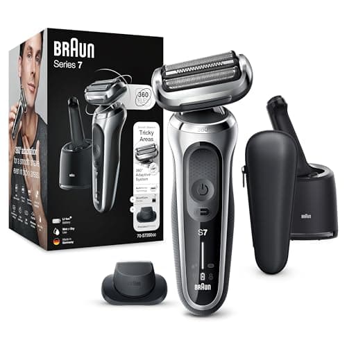 Braun Series 7 Rasierer Herren mit 360° Anpassung, Elektrorasierer & Präzisionstrimmer, Reinigungsstation, AutoSense, Wet & Dry, EasyClick Funktion, 70-S7200cc, silber